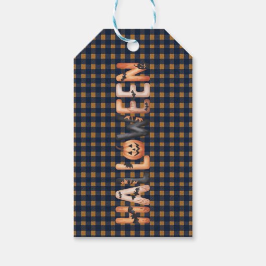 Halloween Plaid Pumpkin Cadeaulabel (Voorkant)