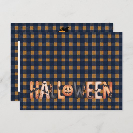 Halloween Plaid Pumpkin Greeting Briefkaart (Voorkant / Achterkant)