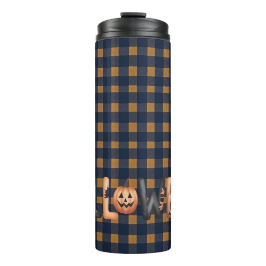 Halloween Plaid Pumpkin Typography Thermosbeker (Voorkant)