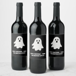 Halloween Playful White Ghost Black Festive  Wijn Etiket