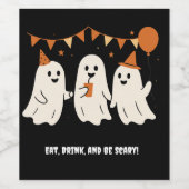 Halloween Playful White Ghost Black Festive  Wijn Etiket (Enkel label)