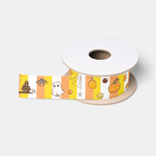 Halloween Plezier Oranje Geel en Wit gestreept Satijnen Lint