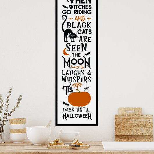 Halloween plezier | Witte zwarte katten met zijded Poster (Keuken)