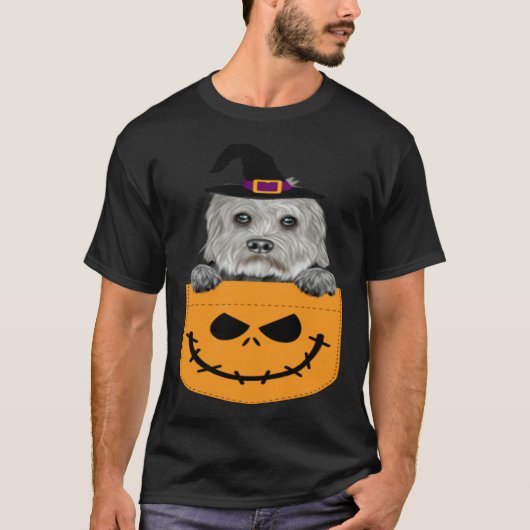 Halloween Pocket Dandie Dinmont Terrier Scary Jack T-shirt (Voorkant)