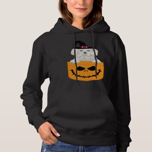 Halloween Pocket Maltese Scary Jack O Lantern Hoodie (Voorkant)