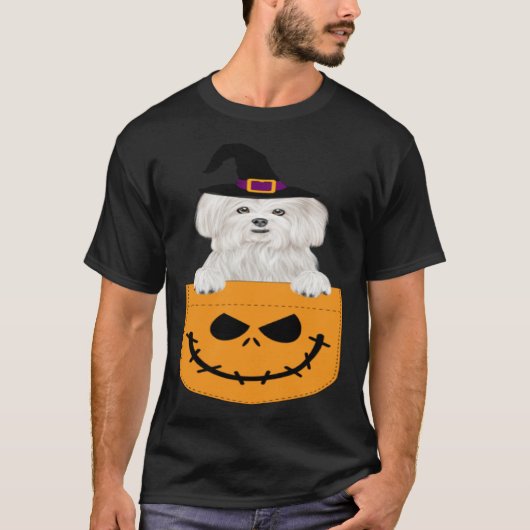 Halloween Pocket Maltese Scary Jack O Lantern T-shirt (Voorkant)