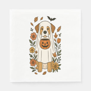 Halloween Poedel met Herfst Bloemen Servet