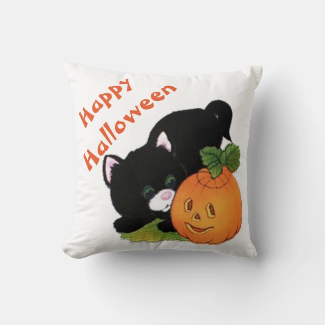 Halloween Polyester Sierkussen/Black Cat Kussen (Voorkant)