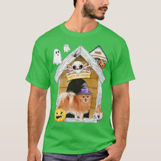 Halloween Pomeranian Dog Witch Haunted House T-shirt