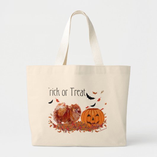 Halloween Pomeranian Grote Tote Bag (Voorkant)