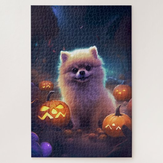 Halloween Pomeranian Met Pompoenen Eng Legpuzzel (Verticaal)