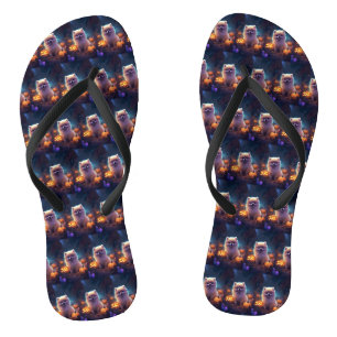Halloween Pomeranian Met Pompoenen Griezelen Teenslippers