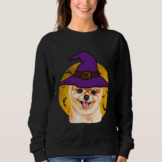 Halloween Pomeranian Witch Pet Funny Trui (Voorkant)