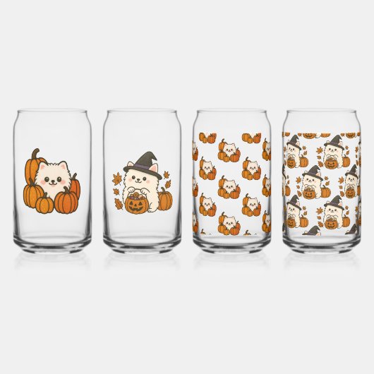 Halloween Pomeranians – Set van 4 Glazen (Voorkant)