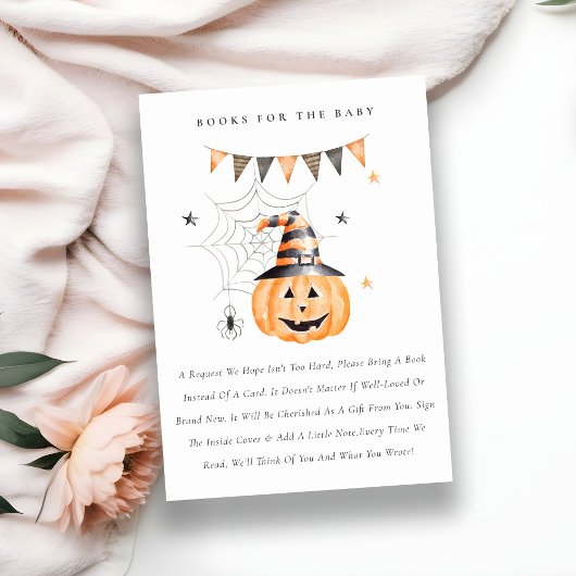 Halloween pomkin Boo Books for Baby shower Informatiekaartje