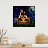 Halloween pomkin-meisje poster (Keuken)