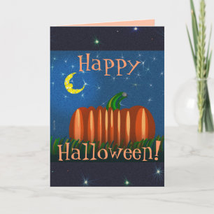 Halloween pomkin onder de maan en sterren kaart