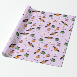 Halloween pomkins in Costumes Pattern Paars Cadeaupapier