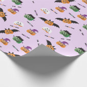 Halloween pomkins in Costumes Pattern Paars Cadeaupapier (Hoek)