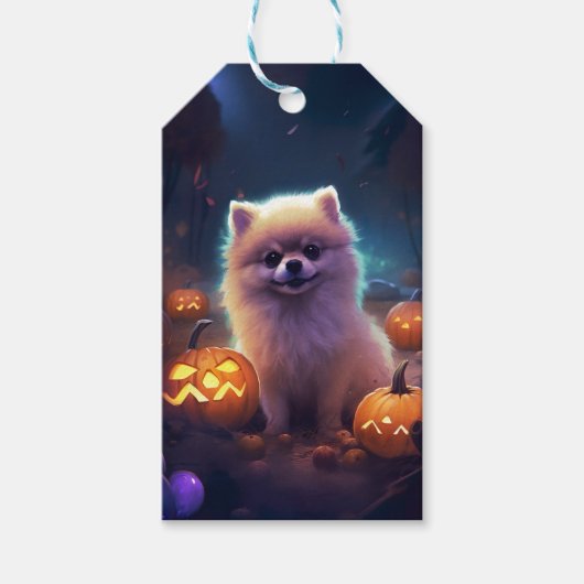 Halloween Pommeren met pompoenen eng Cadeaulabel (Voorkant)