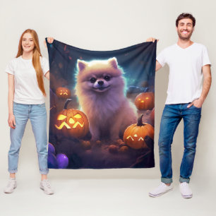 Halloween Pommeren met pompoenen eng Fleece Deken