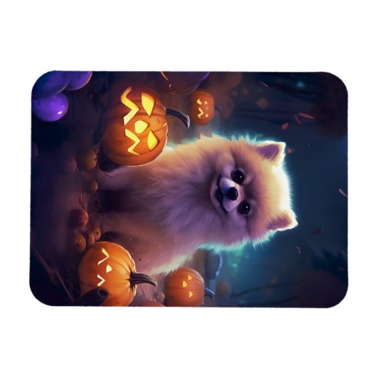 Halloween Pommeren met pompoenen eng Magneet (Horizontaal)