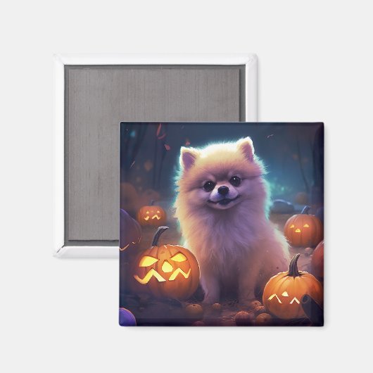 Halloween Pommeren met pompoenen eng Magneet (Voorkant / Achterkant)