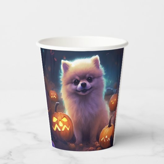 Halloween Pommeren met pompoenen eng Papieren Bekers (Achterkant)