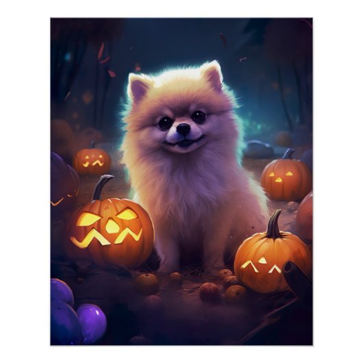 Halloween Pommeren met pompoenen eng Perfect Poster (Voorkant)