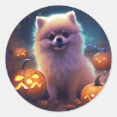 Halloween Pommeren met pompoenen eng Ronde Sticker (Voorkant)