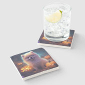 Halloween Pommeren met pompoenen eng Stenen Onderzetter (Zijkant)