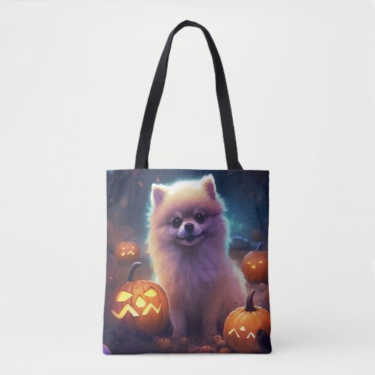 Halloween Pommeren met pompoenen eng Tote Bag (Voorkant)