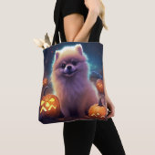 Halloween Pommeren met pompoenen eng Tote Bag (Dichtbij)
