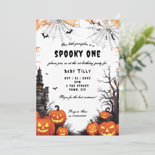 Halloween pompoen 1e verjaardag uitnodiging (Staand voorkant)