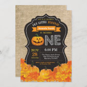 Halloween pompoen 1e verjaardag uitnodiging Burlap (Voorkant / Achterkant)