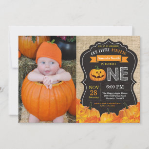 Halloween Pompoen 1e Verjaardagsuitnodiging Jute Kaart