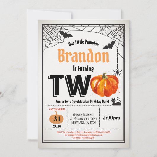 Halloween pompoen 2e tweede verjaardagsfeest rusti kaart (Voorkant)