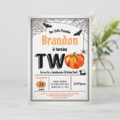 Halloween pompoen 2e tweede verjaardagsfeest rusti kaart (Staand voorkant)