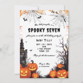 Halloween pompoen 7e verjaardagsfeest uitnodiging (Voorkant)