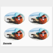 Halloween pompoen aan het strand ovale sticker (Vel)