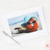 Halloween pompoen aan het strand rechthoekige sticker (Envelop)