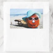 Halloween pompoen aan het strand rechthoekige sticker (Tas)