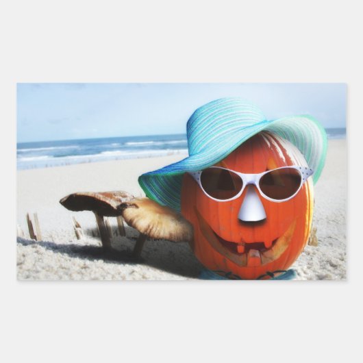 Halloween pompoen aan het strand rechthoekige sticker (Voorkant)