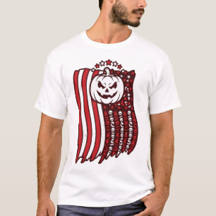 Halloween Pompoen Amerikaanse Vlag Schedels Candy T-shirt