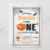 Halloween pompoen baby 1e verjaardagsfeestje kaart (Voorkant)