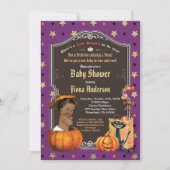Halloween pompoen baby douche paars goud kaart (Voorkant)