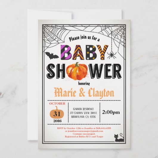 Halloween pompoen baby shower genderneutraal kaart (Voorkant)
