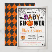 Halloween pompoen baby shower genderneutraal kaart (Voorkant / Achterkant)