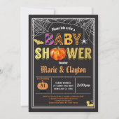 Halloween pompoen baby shower zwart-wit en goud kaart (Voorkant)