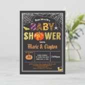 Halloween pompoen baby shower zwart-wit en goud kaart (Staand voorkant)